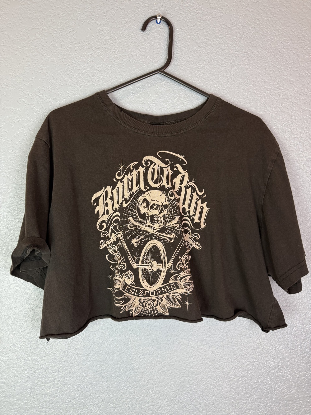 Lucky Brand Shirt Womens XL Black Born To Run California Skull Crop Top Tee